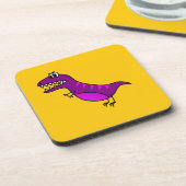 Cute cartoon boos paarse dinosaurus drankjes onderzetter (Linkerzijde)
