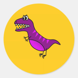 Cute cartoon boos paarse dinosaurus ronde sticker
