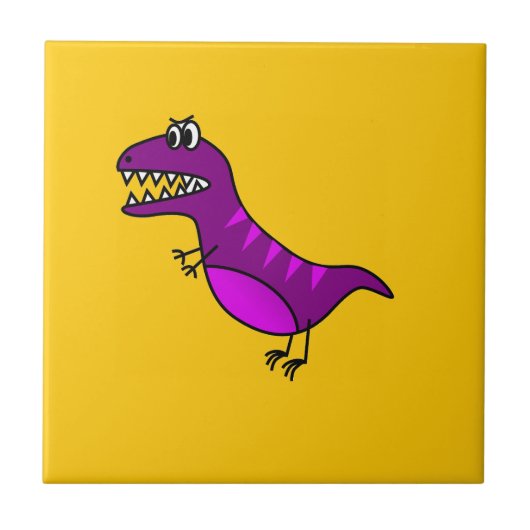 Cute cartoon boos paarse dinosaurus tegeltje (Voorkant)