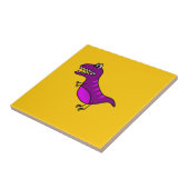 Cute cartoon boos paarse dinosaurus tegeltje (Zijkant)