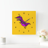 Cute cartoon boos paarse dinosaurus vierkante klok (Huis)