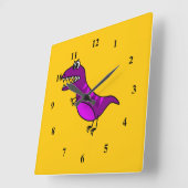 Cute cartoon boos paarse dinosaurus vierkante klok (Hoek)