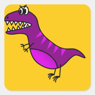 Cute cartoon boos paarse dinosaurus vierkante sticker