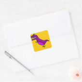 Cute cartoon boos paarse dinosaurus vierkante sticker (Envelop)
