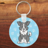 Cute Cartoon Border Collie Sleutelhanger (Voorkant)