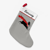 Cute Cartoon Boston Terrier Happy Dog Holiday Kleine Kerstsok (Voorkant (Hangend))