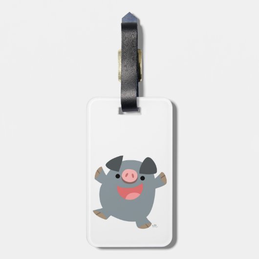 Cute Cartoon Bouncy Pig Bagagelabel (Achterkant verticaal)