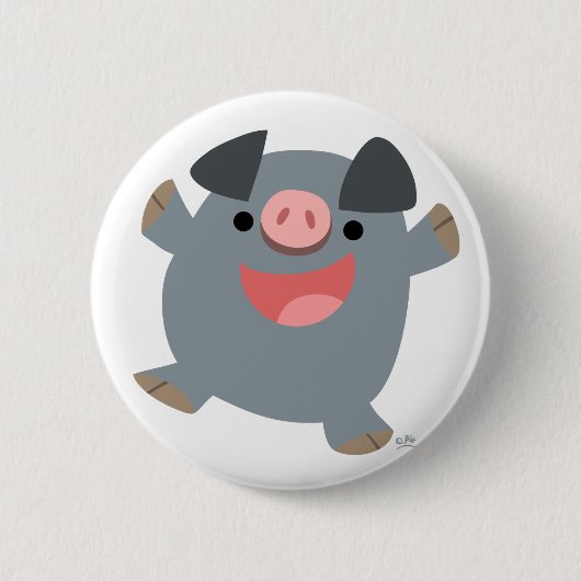 Cute Cartoon Bouncy Pig Button Badge (Voorkant)