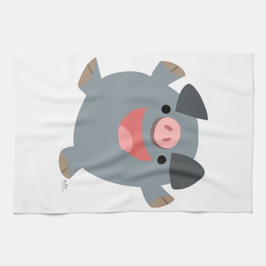 Cute Cartoon Bouncy Pig Kitchen Towel Theedoek (Horizontaal)