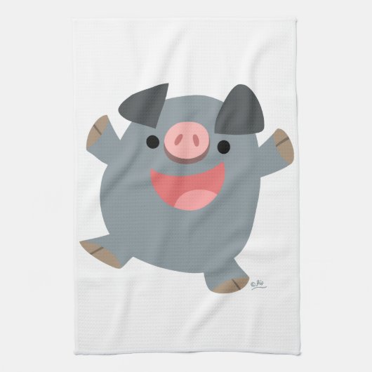 Cute Cartoon Bouncy Pig Kitchen Towel Theedoek (Verticaal)