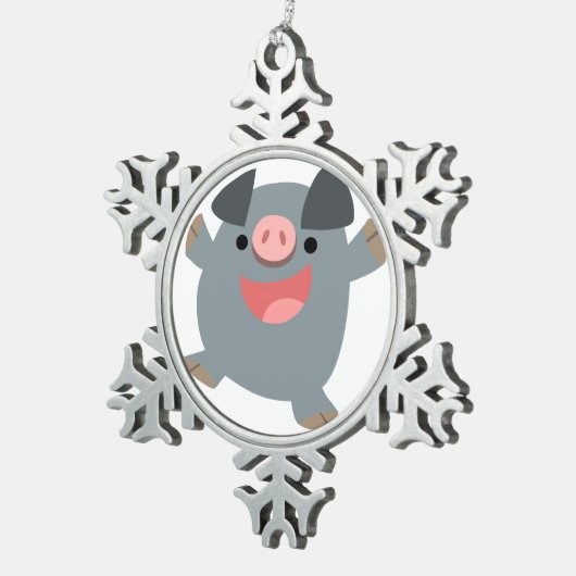 Cute Cartoon Bouncy Pig Pewter Ornament (Rechts)