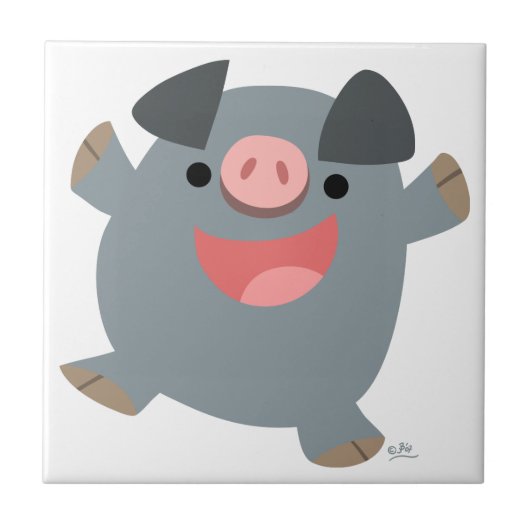Cute Cartoon Bouncy Pig. Tegeltje (Voorkant)