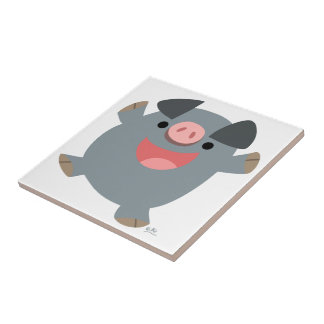 Cute Cartoon Bouncy Pig. Tegeltje