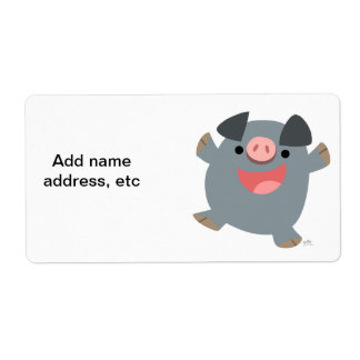 Cute Cartoon Bouncy Pig Verzendlabel