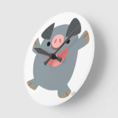 Cute Cartoon Bouncy Pig Wall Clock Ronde Klok (Hoek)
