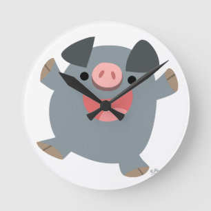 Cute Cartoon Bouncy Pig Wall Clock Ronde Klok