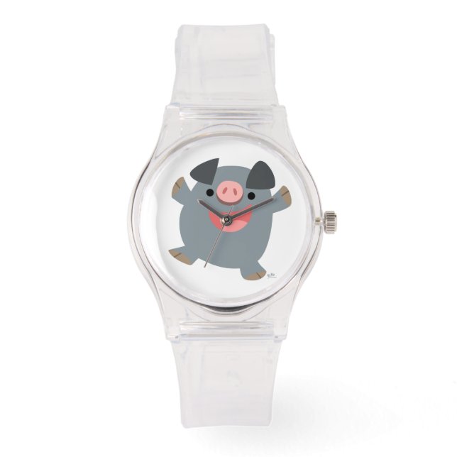 Cute Cartoon Bouncy Pig Watch Horloge (Voorkant)