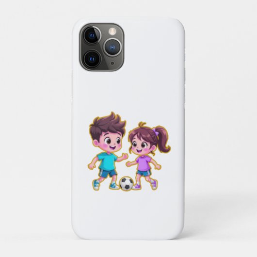Cute Cartoon Boy and Girl Playing Soccer Together  Case-Mate iPhone Case (Achterkant)