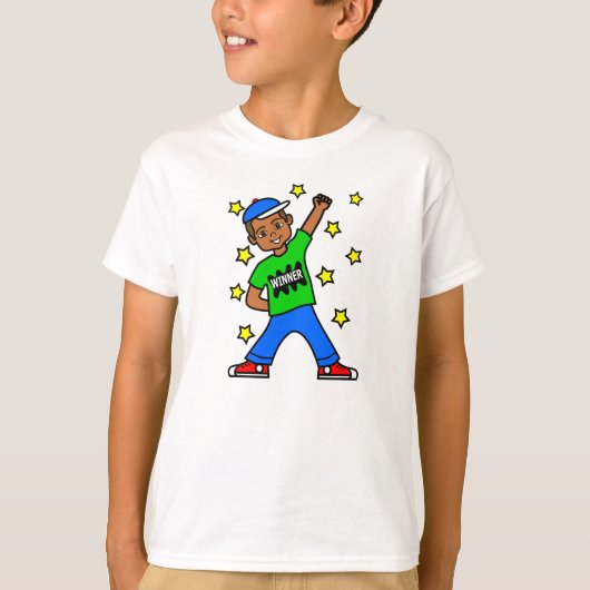 Cute Cartoon Boy Winner Afbeelding T-shirt (Voorkant)