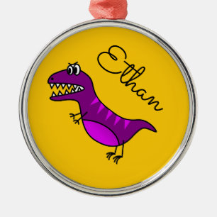 Cute cartoon boze paarse dinosaurusnaam metalen ornament