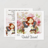 Cute Cartoon Bride Bridal Shower Invitation Kaart (Voorkant / Achterkant)