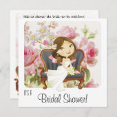 Cute Cartoon Bride Bridal Shower Invitation Kaart (Voorkant / Achterkant)