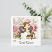 Cute Cartoon Bride Bridal Shower Invitation Kaart (Staand voorkant)