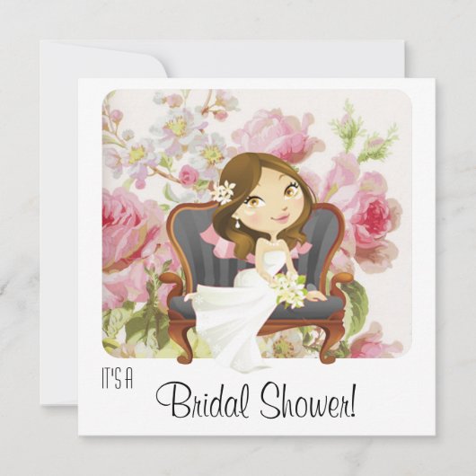Cute Cartoon Bride Bridal Shower Invitation Kaart (Voorkant)