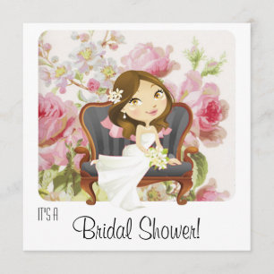 Cute Cartoon Bride Bridal Shower Invitation Kaart