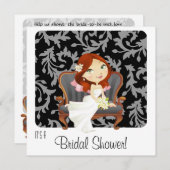 Cute Cartoon Bride Bridal Shower Invitation Kaart (Voorkant / Achterkant)