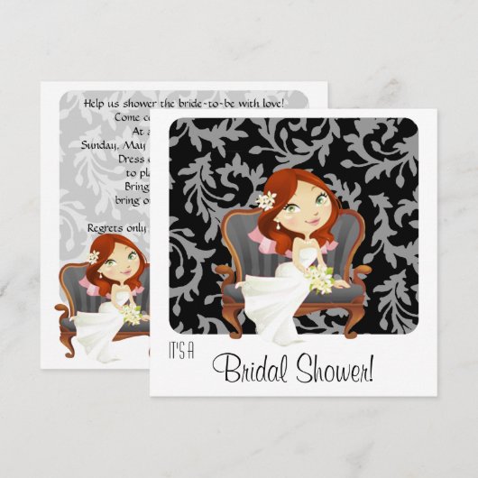 Cute Cartoon Bride Bridal Shower Invitation Kaart (Voorkant / Achterkant)