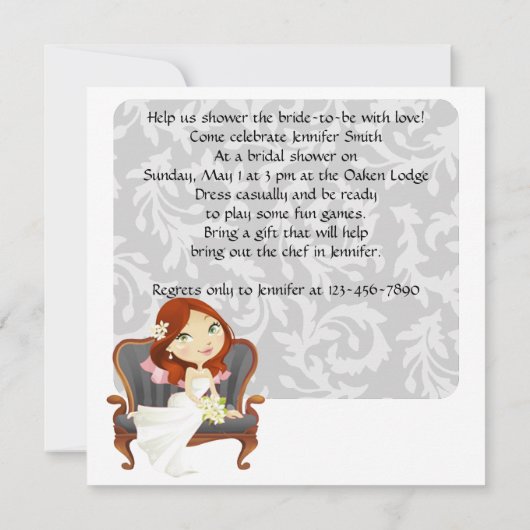 Cute Cartoon Bride Bridal Shower Invitation Kaart (Achterkant)