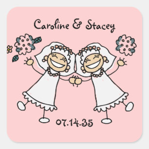 Cute Cartoon Bride Bride Lesbian Wedding Vierkante Sticker