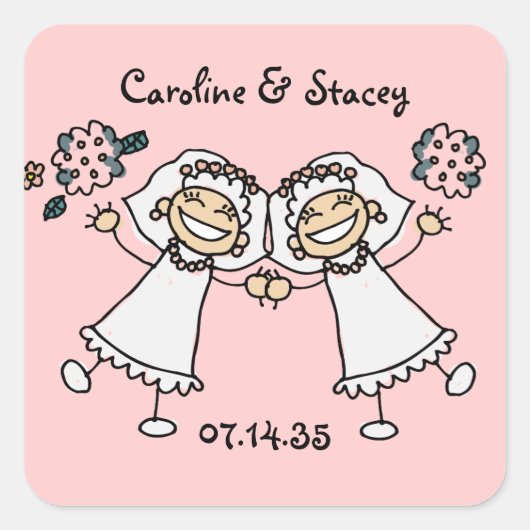 Cute Cartoon Bride Bride Lesbian Wedding Vierkante Sticker (Voorkant)