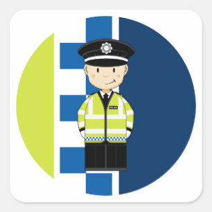 Cute Cartoon British Policeman Vierkante Sticker