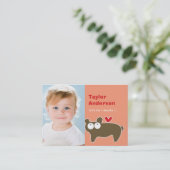 Cute Cartoon Brown Beer Foto Kind Play Date Contactkaartje (Staand voorkant)