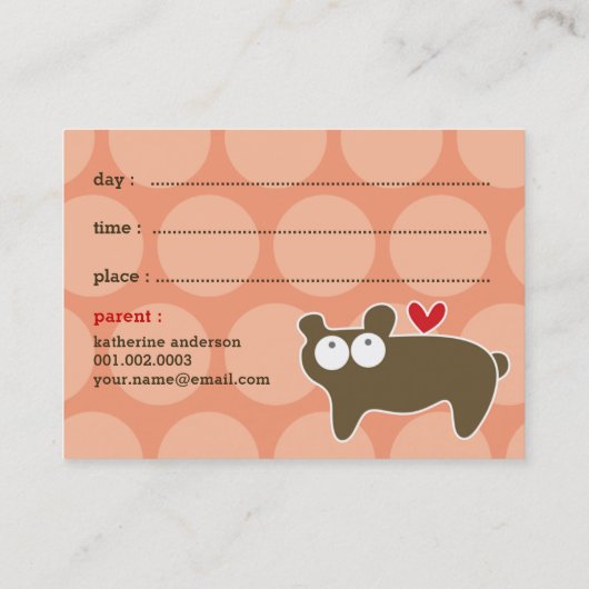 Cute Cartoon Brown Beer Foto Kind Play Date Contactkaartje (Achterkant)