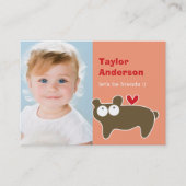 Cute Cartoon Brown Beer Foto Kind Play Date Contactkaartje (Voorkant)