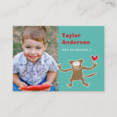 Cute Cartoon Brown Monkey Foto Kind Play Date Contactkaartje (Voorkant)