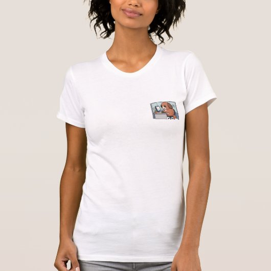 Cute Cartoon Brown Seal Working at Computer T-shirt (Voorkant)