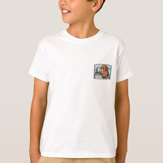 Cute Cartoon Brown Seal Working at Computer T-shirt (Voorkant)