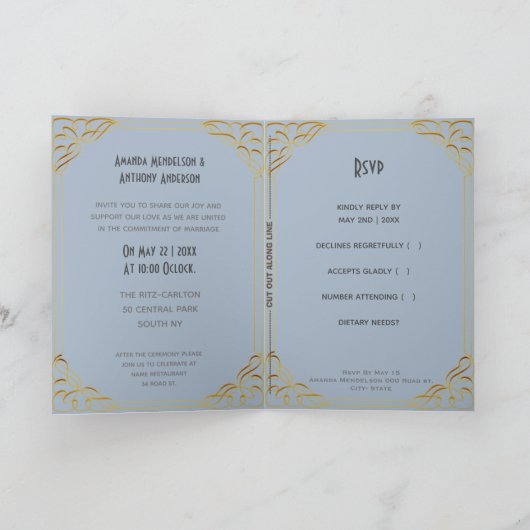 Cute cartoon bruiloft-uitnodiging en rsvp (Binnen)