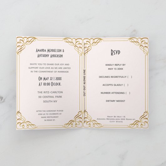 Cute cartoon bruiloft-uitnodiging en rsvp (Binnen)