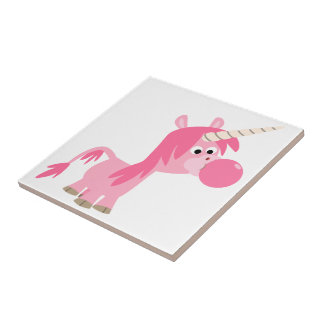 Cute Cartoon Bubble Gum Unicorn Tegel Tegeltje