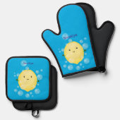 Cute cartoon bubbles afbeelding ovenwant & pannenlap set (Voorkant / Achterkant)