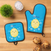 Cute cartoon bubbles afbeelding ovenwant & pannenlap set (Top down)