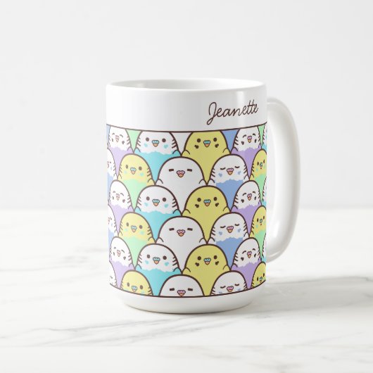 Cute Cartoon Budgie Parrot Pattern Name Koffiemok (Voorkant rechts)