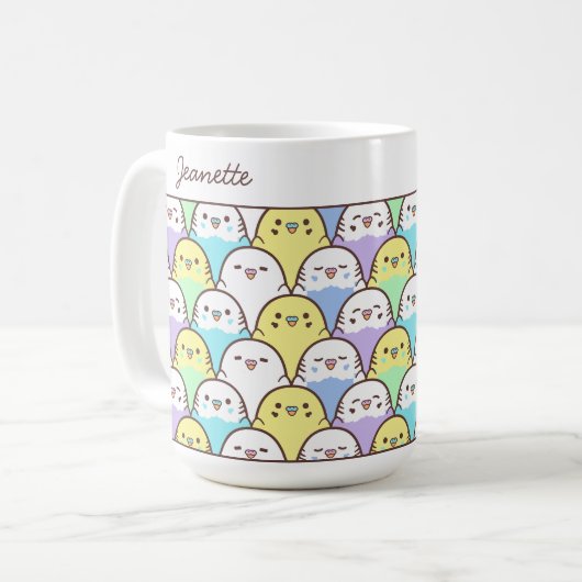 Cute Cartoon Budgie Parrot Pattern Name Koffiemok (Voorkant links)