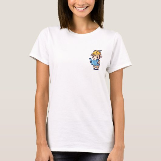 Cute Cartoon Builder Goat Wearing Hard Hat T-shirt (Voorkant)