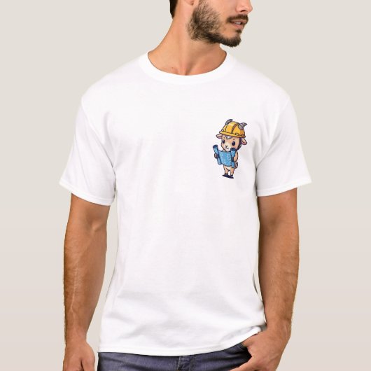 Cute Cartoon Builder Goat Wearing Hard Hat T-shirt (Voorkant)